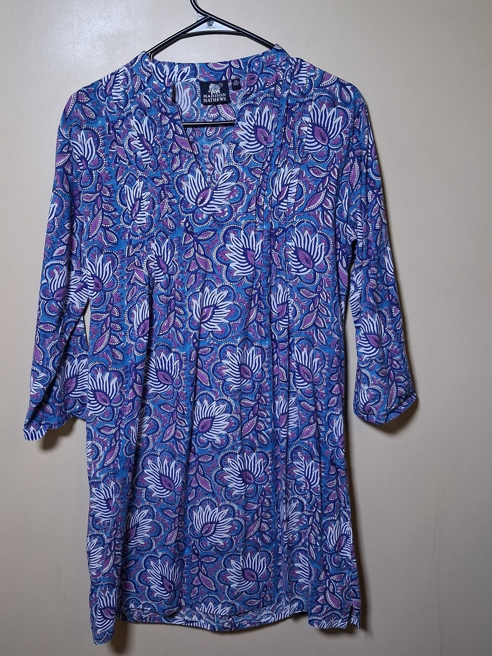 Madison Mathews Women’s Blue/Purple/White Floral Paisley Dress; Sz. XS